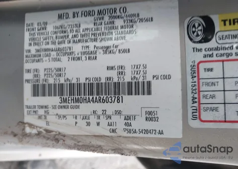 2010 Mercury Milan from USA, damaged, VIN 3MEHM0HA4AR603781